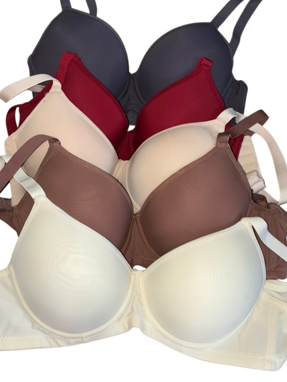 Smooth Molded T-Shirt Bra - Multi-Pack (Ivory, Mocha, Tan,Burgundy, Gray) Sz 34C